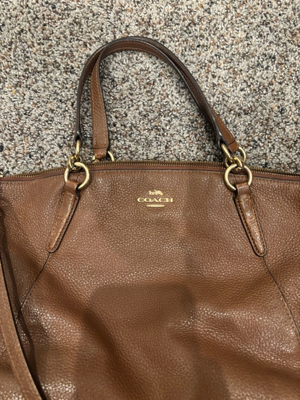 Coach TanBrown Pebbled Leather Satchel Crossbody Bag Gold Hardware - Picture 11 of 11